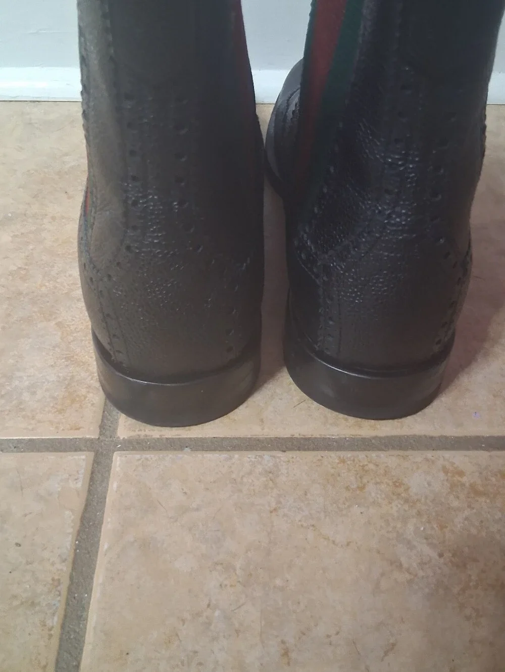 Men's  Gucci Web Black Leather Chelsea Wingtip Boots